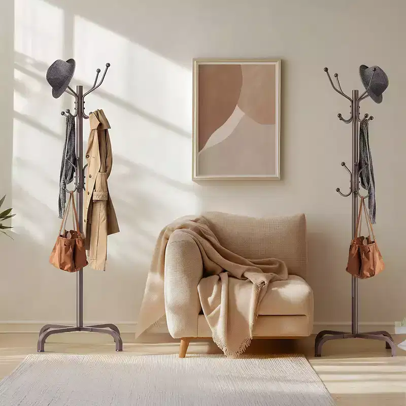 A coat rack with 14 hooks, used as an independent hanger for entrances, corridors, bedrooms, and offices, with a maximum load capacity of 11LBS