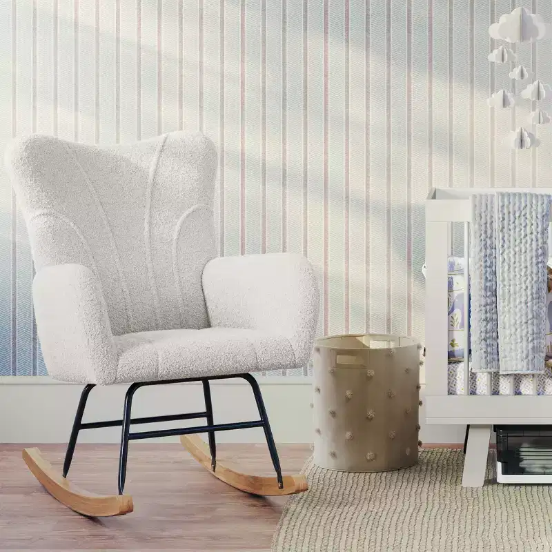 Rocking Chair Teddy Fabric Upholstered Chair Ergonomic Modern Rocker