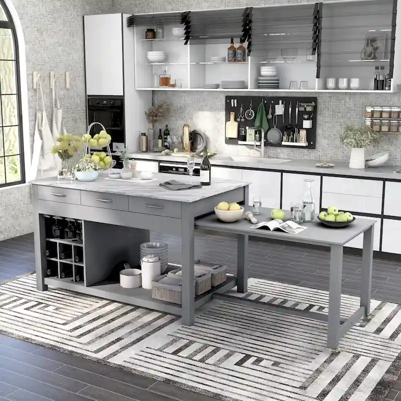 Farmhouse Wood Multi-Storage Kitchen Island