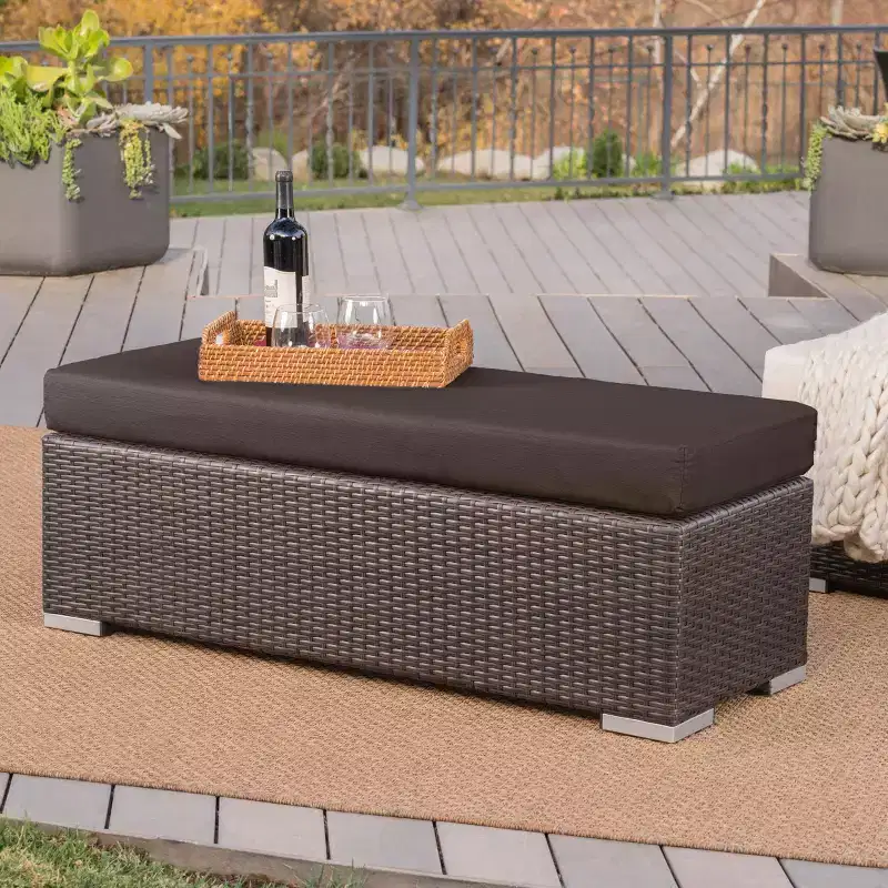 Christopher Knight Home Bard Patio Rustic PE Rattan Bench with Cushion