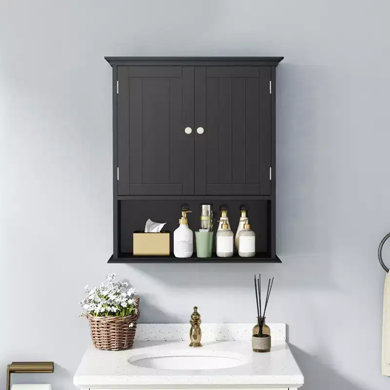 Costway Wall Mount Bathroom Cabinet Storage Organizer Medicine Cabinet Black/Brown/Gray/White