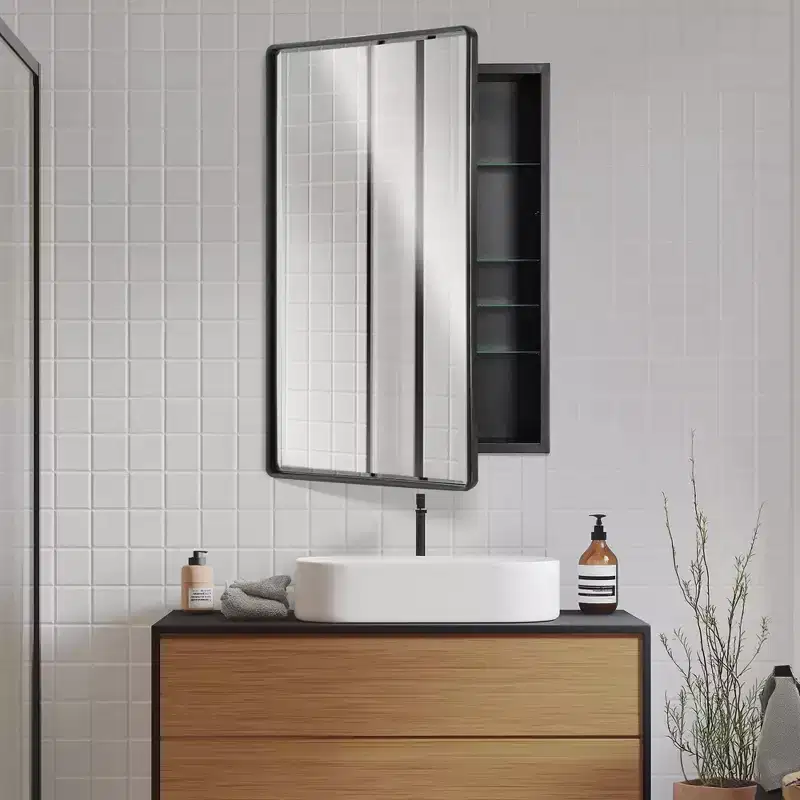 Head West 21"x34" Black Metal Wall Mount Storage Organizer with Glass Shelves