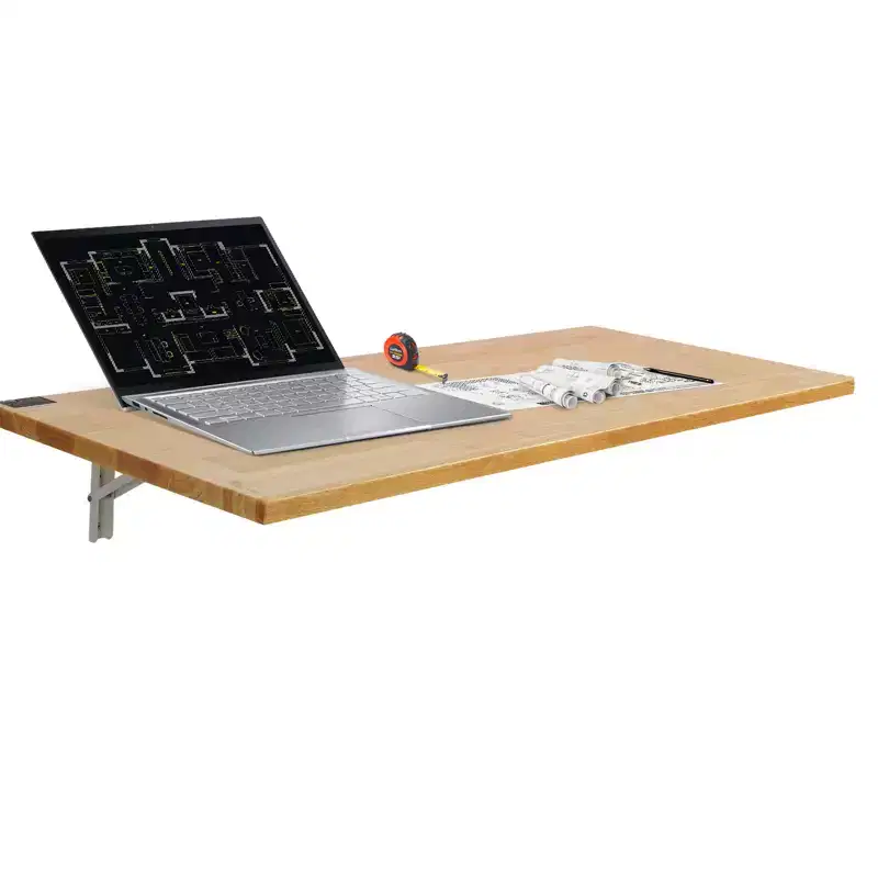 Wall Mounted Folding Table, 47.24 x 19.69 Wall Mount Drop Leaf Table, Wooden Floating Desk with Iron Bracket, Fold Down Desk